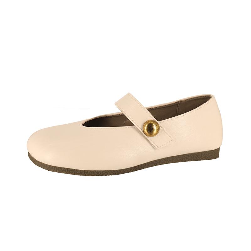 French Retro Diagonal Head with Casual Mary Jane Small Leather Shoes Women's Shoes Are Not Tired of Feet and Soft Soles Commuter Shoes