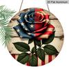 2D Flat, 1pc Round Rustic Farmhouse Aluminum Wall Art - Patriotic Red White & Blue Rose Design with Vintage American Flag-Inspired Stars & Stripes