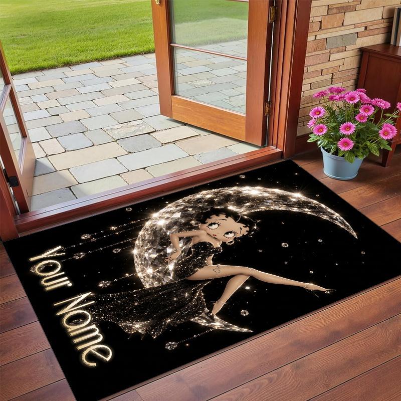 Crystal Velvet Rug Custom Name Text, Soft Non Slip Floor Mat Home DecorBetty Boop