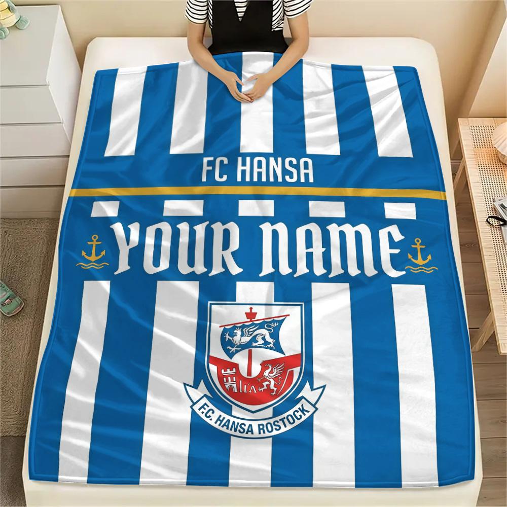 Custom Name FC Hansa Rostock Flannel Blanket, High quality Comfortable for All Seasons, Home Decor, Warmth and Comfort