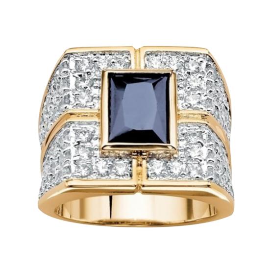 Мужское квадратное кольцо из искусственного сапфира со стразами, инкрустированное кольцо для вечеринки, клуба, ювелирное изделие, подарок