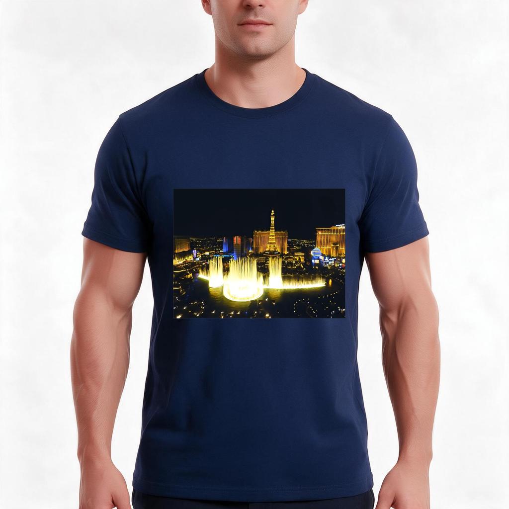Fountains Of Bellagio By Night Las Vegas Tshirt Summer Casual Cotton Tee Oversized Streetwear Tops Vintage Graphic Print