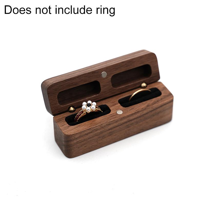 1 шт. Деревянный держатель для колец и серег с двумя прорезями из грецкого ореха для упаковки на случай предложения руки и сердца, романтичная шкатулка для колец с мягкой подкладкой, подарочный дисплей