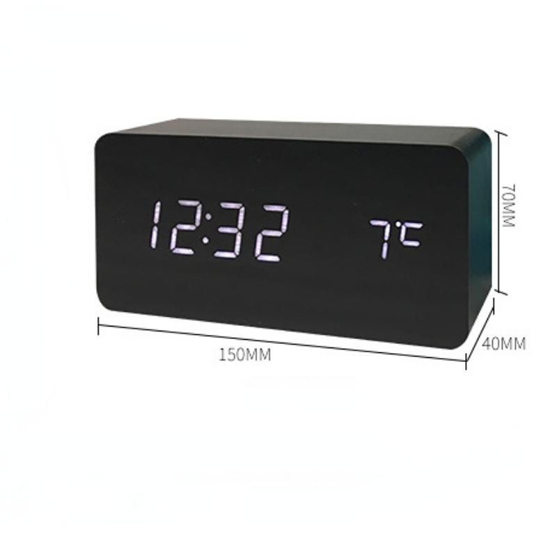 Деревянный будильник со светодиодной подсветкой, бесшумный звук, USB, электронные часы, прикроватные настольные часы с датой и временем