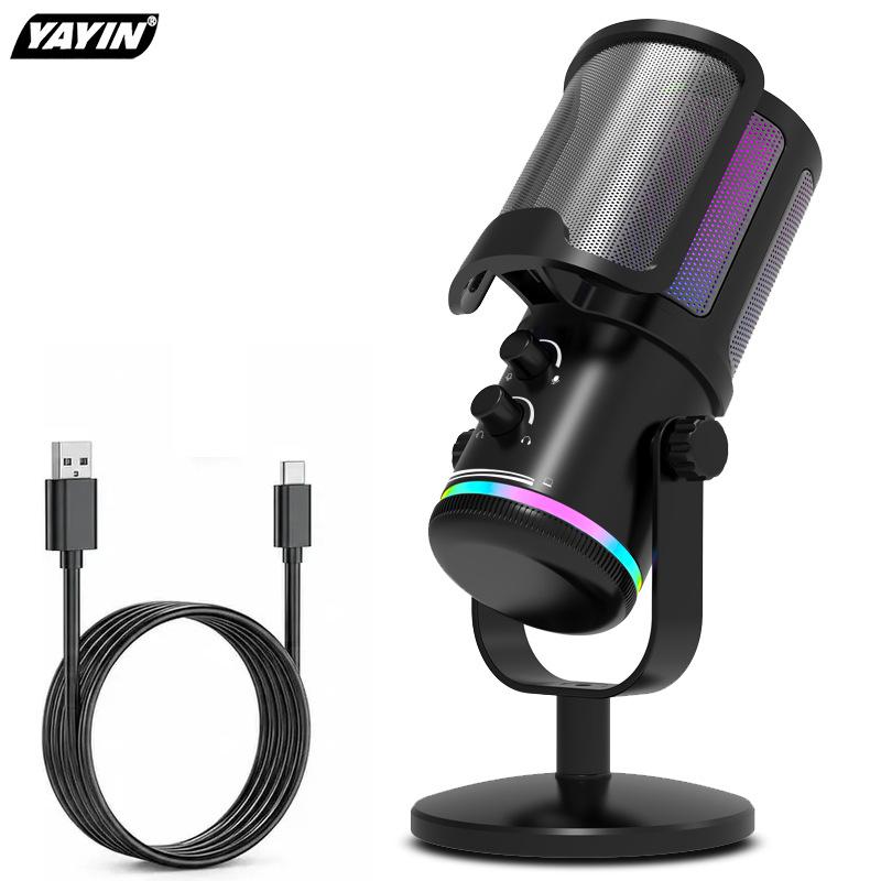 Емкостный USB-микрофон с шумоподавлением и RGB-подсветкой для компьютера, записи на телефон, игр, стриминга и видео