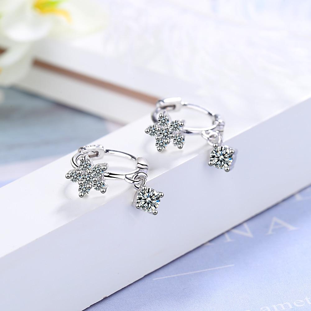 Серьги-кольца Huggies со звездой из розового золота и прозрачным фианитом с пятью лепестками, противоаллергические украшения