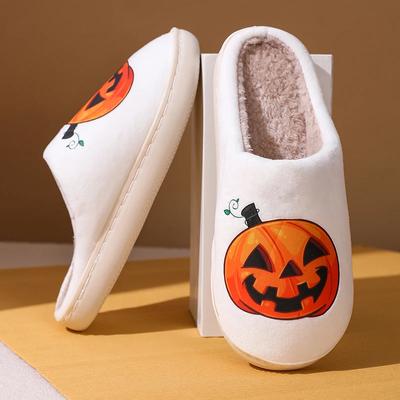 Хэллоуин Женские Мужские Плюшевые Тапочки Ретро Мем Пена Милые Мультяшные Пушистые Теплые Меховые Тапочки Подкладка Домашние Зимние Туфли