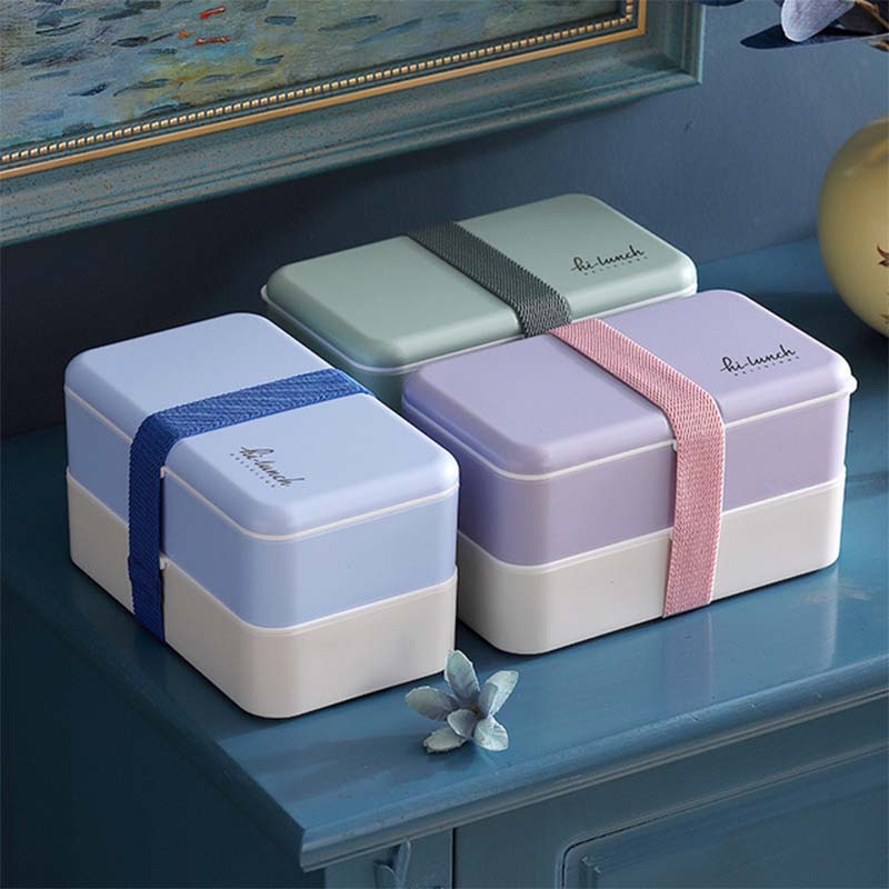 Двухслойный ланч-бокс, портативный бенто-бокс, герметичный, не протекающий, для школьников, офисных работников, контейнер для микроволновой печи, коробка для хранения продуктов