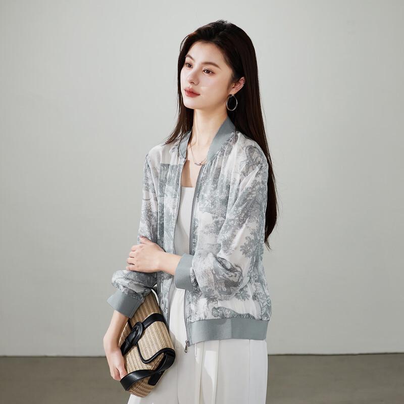 SOFSIL 2026 Весна Женская Короткая Куртка с Принтом из 100% Шелка
