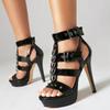 Fashion Women's New Spring/Summer European and American Nightclub Sexy Metal Rivet Large Waterproof Platform High Heel Roman Sandals