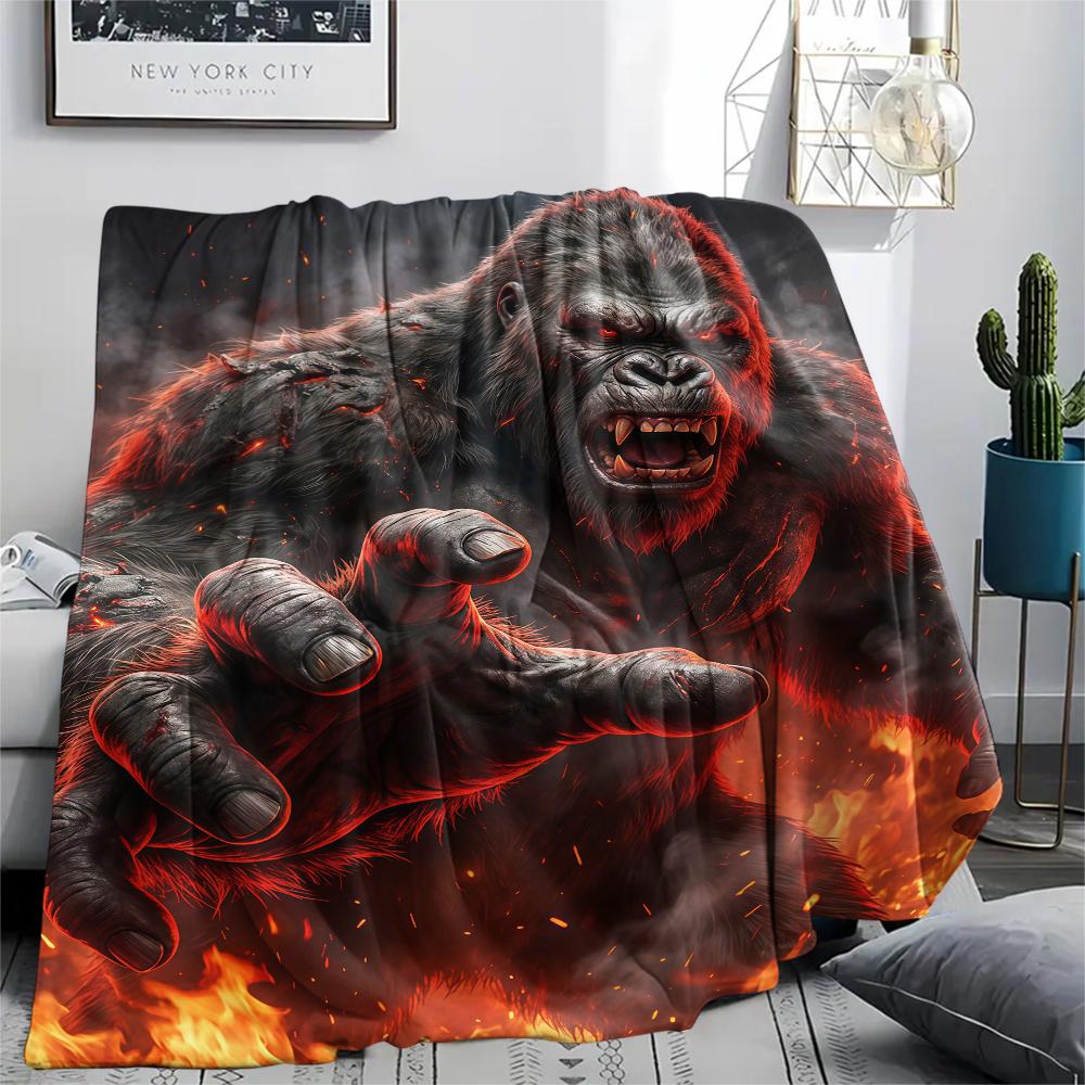 Fire Train Gorilla Death Print Flannel Blanket,High quality Comfortable for All Seasons,Home Decor,Warmth and Comfort,Perfect for Christmas Gifts