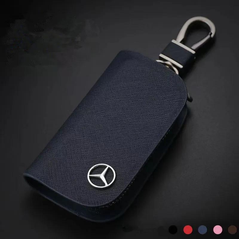 EBS4 Hot 2025 Leather Car Key Case Cross Pattern Car Key Cover Key Holder for Mercedes Benz New B/C/E Class A Class C200L GLC GLK CLA