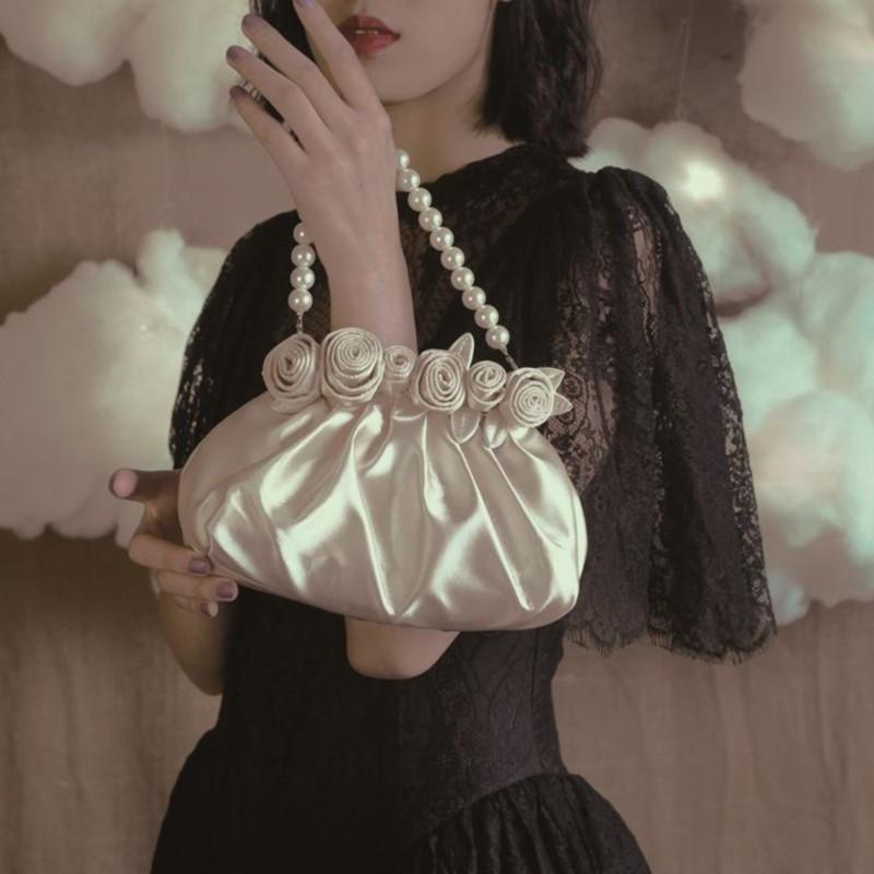 Vintage Cloud Hand Bag Purse Women Aesthetic Floral Pearl Handbag Female Harajuku Sweet Elegant Handle Bag