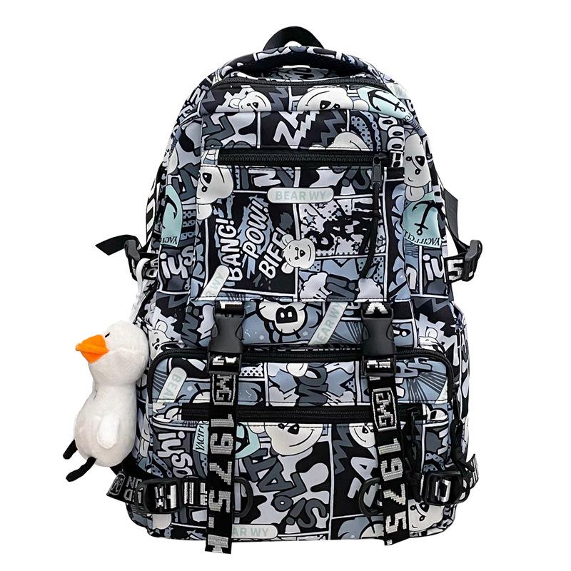 Рюкзак с принтом мультфильма и граффити, студенческий школьный мужской рюкзак большой емкости