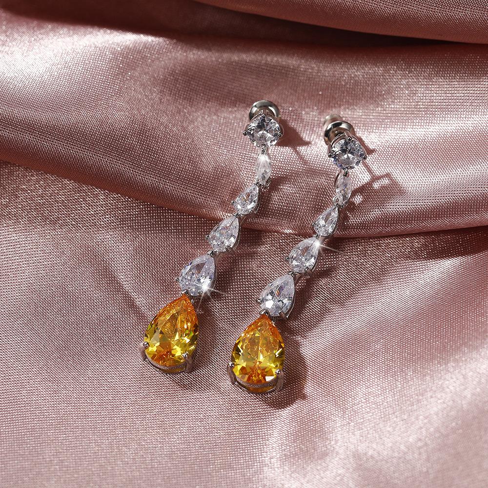 BELLA BOX Висячие серьги с желтыми каплями воды и цирконами для женщин, эстетические женские аксессуары для ушей, свадебные трендовые ювелирные изделия