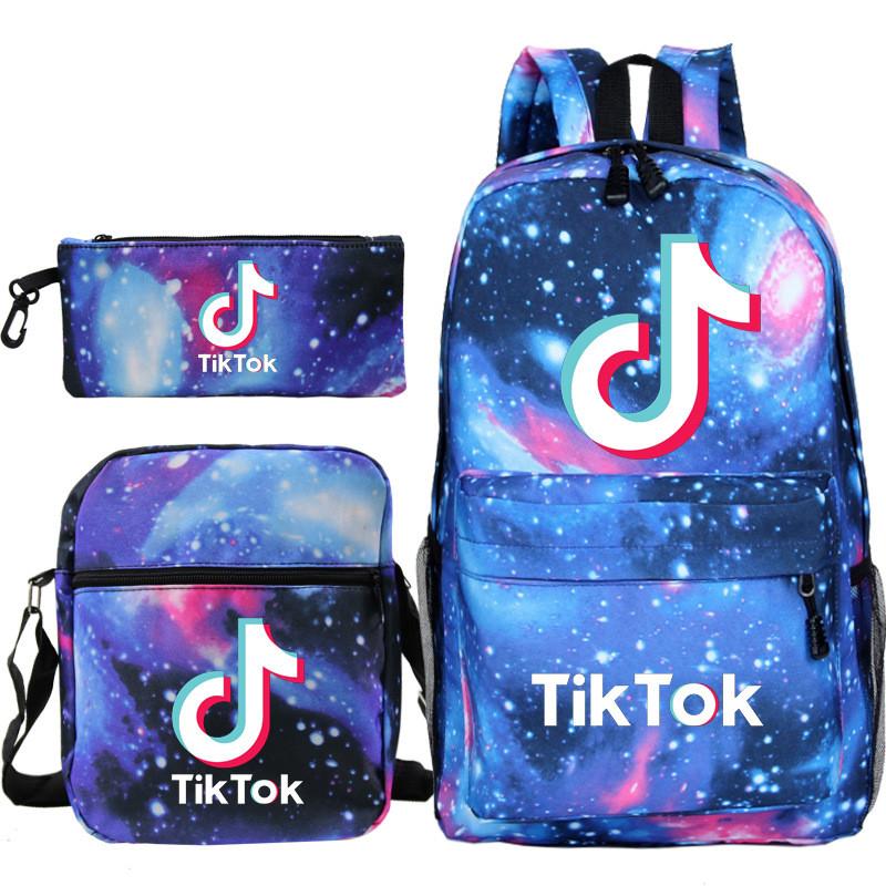 Набор из 3 предметов Рюкзак Tok Tik Blue Galaxy Школьная сумка Сумка через плечо Пенал Женский Детский