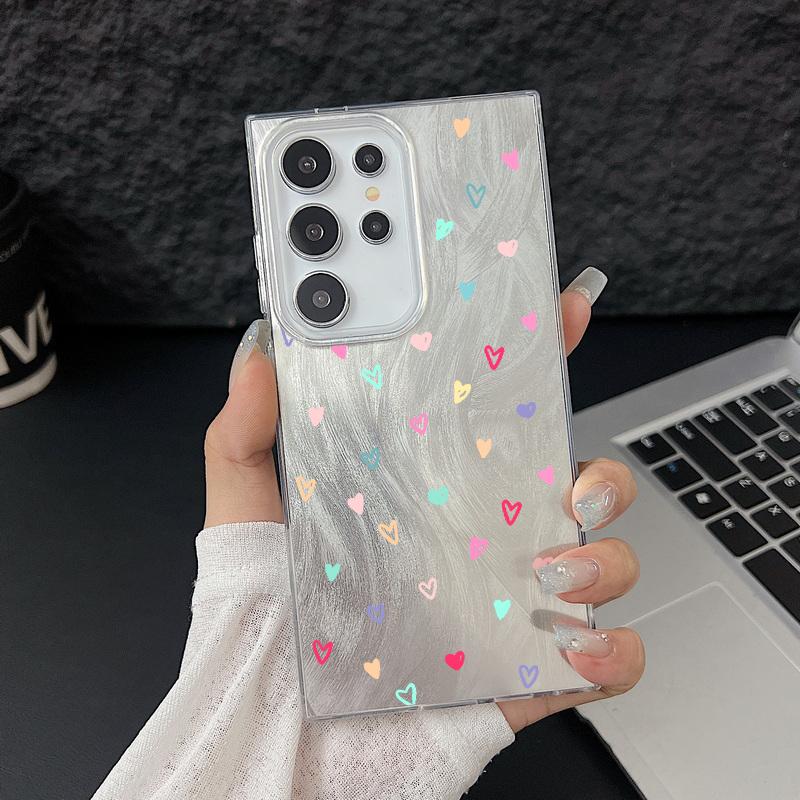 Glitter Love Hearts Print Glossy Phone Case For Samsung S25 S24 FE S23 Ultra A56 A36 A55 A16 A15 A54 TPU PC Hybrid Clear Slim Shockproof Bumper Cover