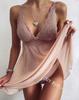 European and American new sexy hot deep v satin lace suspender nightdress Christmas temptation backless private room pajamas