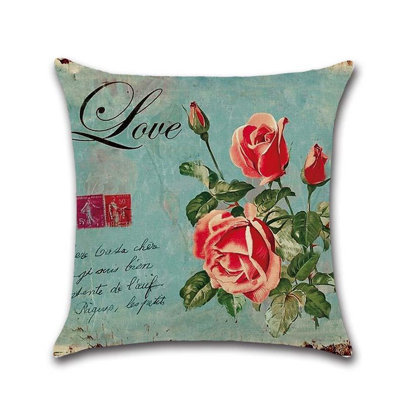 Retro Flower Decorative Pillowcases Rose Pattern Cotton Linen Throw Pillow Case Rose Pillow Cover Kussensloop Almohada Zt294
