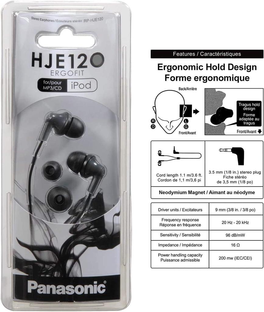 Panasonic Внутриканальные наушники-вкладыши Ergo-Fit, Черные, RP-HJE120-K