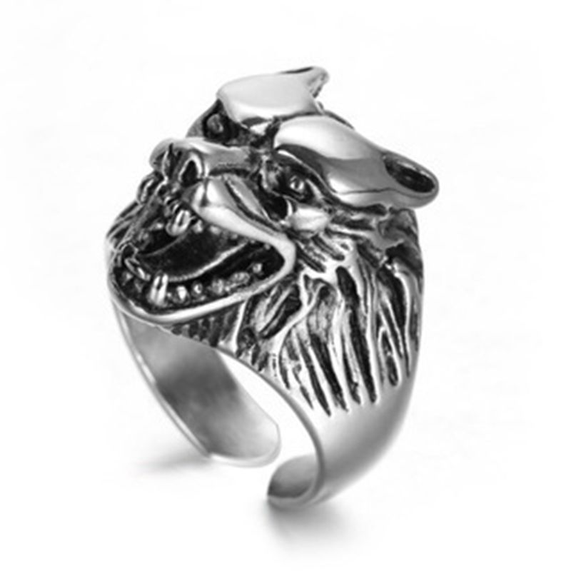 Fashionable and Domineering Trendy Male Wolf Head Ring Direwolf Cast Titanium Steel Ring Super
