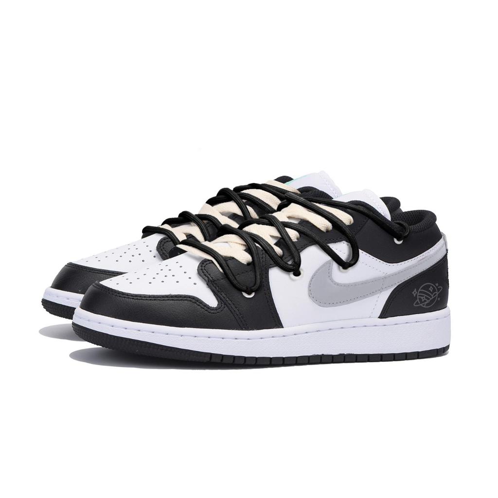 Jordan Air Jordan 1 Устойчивые к истиранию Нескользящие Низкие Винтажные Баскетбольные Кроссовки Мужские Черный Белый Серый 553558-131(Команда85-)