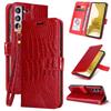 Suitable For S24 Phone Case A12 Phone Leather Case S20+FE New Card Insertion Crocodile Pattern Phone Protective Case