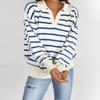 Женский вязаный свитер в полоску с длинными рукавами и лацканами, трикотаж, пуловеры, свитера