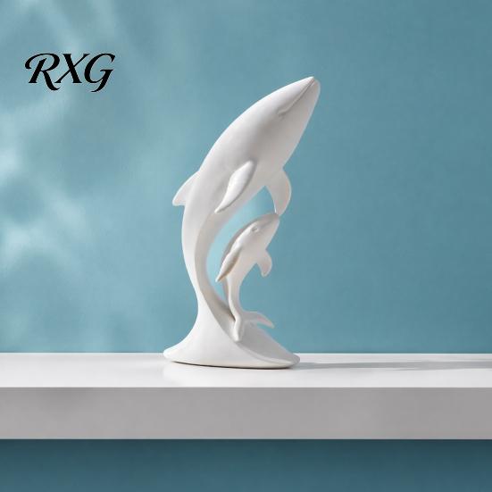 Ceramic Style Whale Ornament 3D Printed Ornaments, Mother And Child Figurines, Decorative Figurine for Office Modern Minimalist Double Sculpture Home
