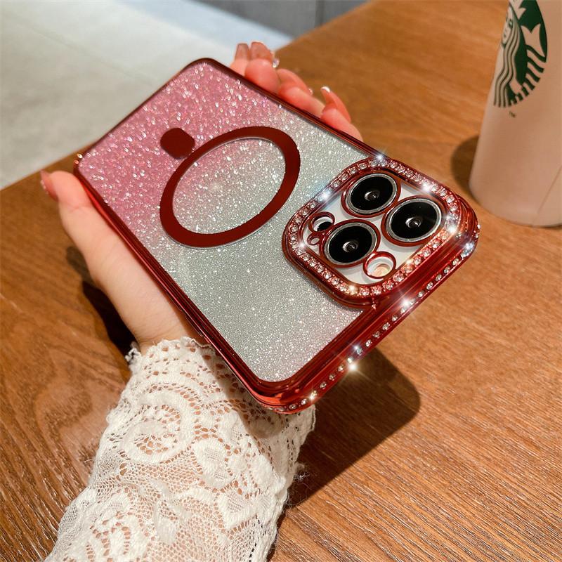 Luxury Fashion Electroplating Gradual Glitter Diamond Magnetic Phone Case For iPhone 15 14 13 12 11 Pro Max Shockproof Cover For iPhone 14 13 12 11