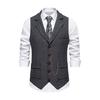 Men Suit Waistcoat Lapel Sleeveless Single Breasted Business Suit Vest Solid Color Slanted Hem 3D Pockets Chain Decoration Waistcoat