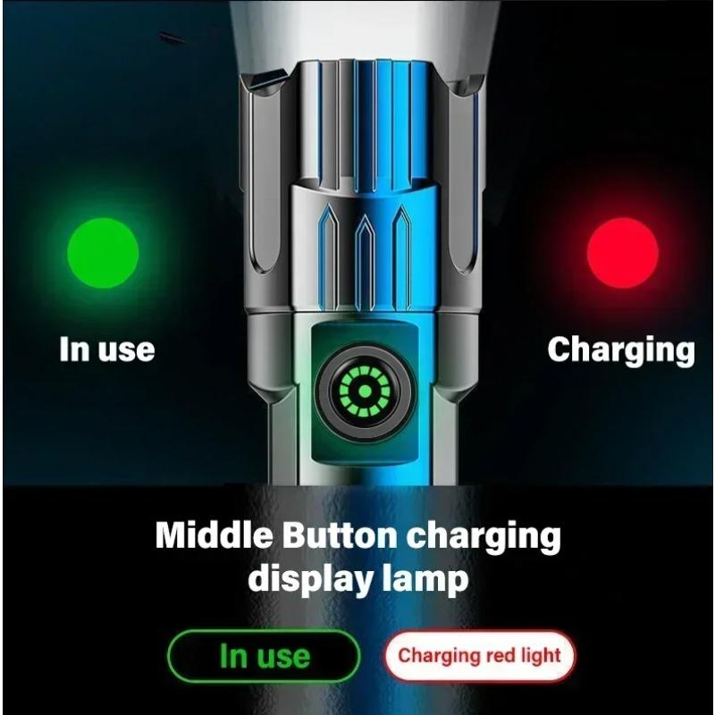 Мощный светодиодный фонарик, USB-перезаряжаемый тактический зум-фонарик, встроенный аккумулятор, мощный инструмент для наружного освещения для кемпинга