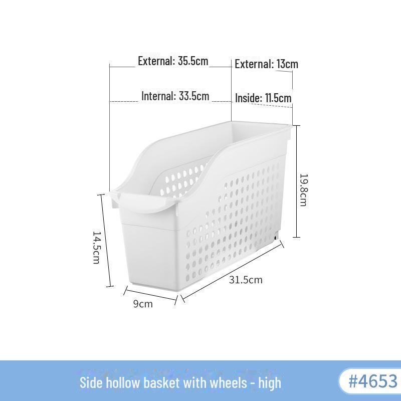 Высокий кухонный шкаф с выдвижной решетчатой корзиной для хранения приправ и круп