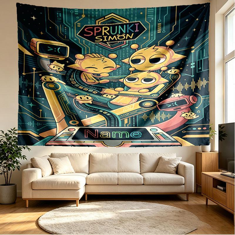 Custom Name Personalized Game Sprunki Print Tapestry, Wall Art Decor, Bedroom, Dorm, Apartment, LivingRoom, Party Backdrop, Gift for Birthday