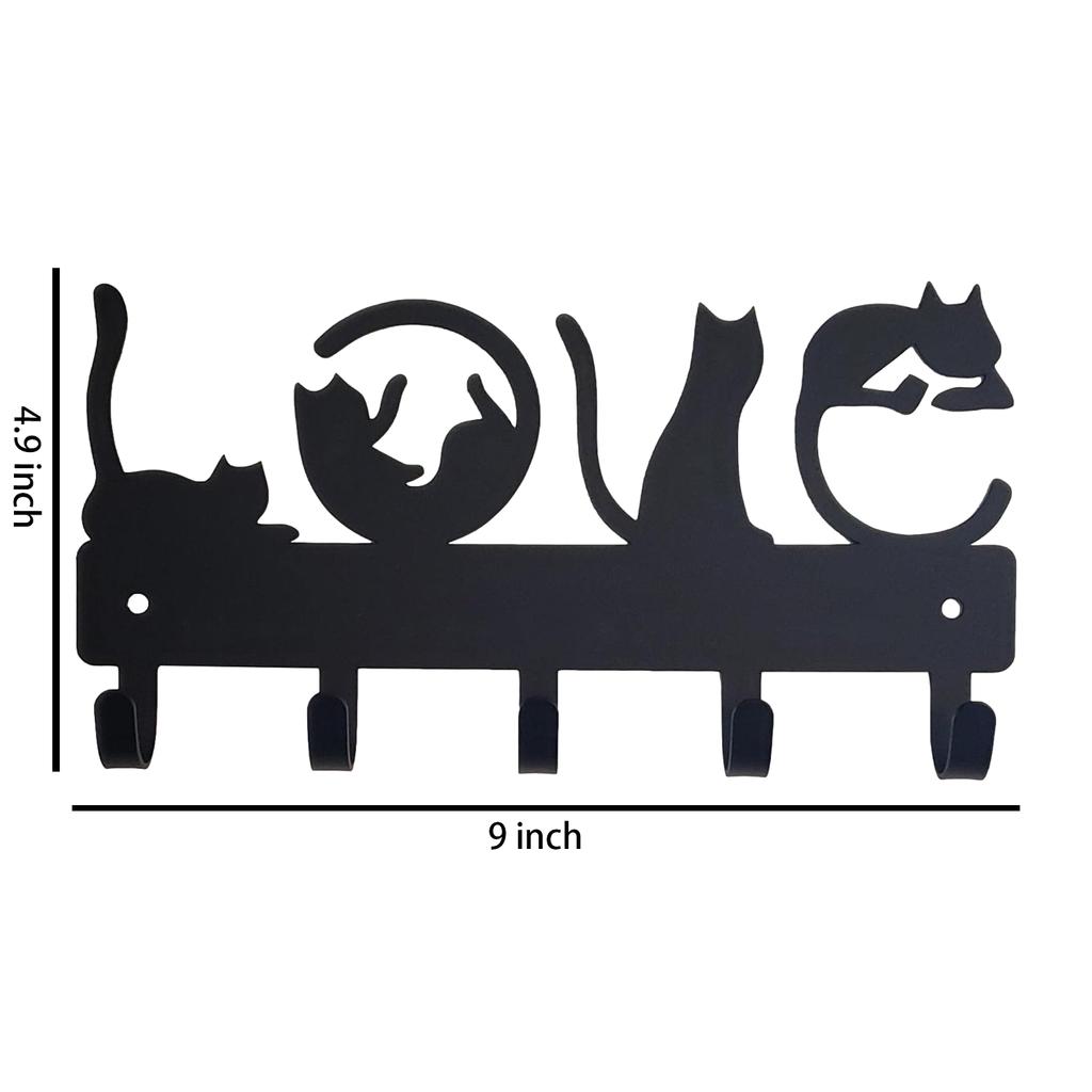 Love Cats Key Rack Small 9 Inch Wide Wall Mounted Curled Cats Key Holder Key Hanger Towel Rack Coat Rack Cats Key Rack Love