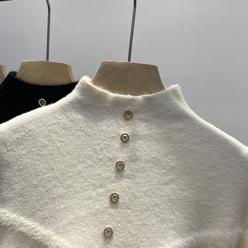 Женский осенне-зимний полувысокий воротник плюшевый свитер толстый теплый универсальный трикотаж повседневный мягкий длинный рукав пуловер