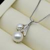 Double Bead Pendant Necklace Natural Freshwater Pearl Silver Necklace Round Pearl Silver Pendant Short Necklace Women's Necklace