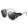 New European and American trends cool with leather glasses fashion sunglasses punk colorful round frame sunglasses