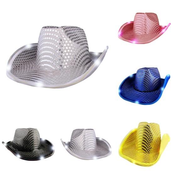 Светодиодная ковбойская шляпа в стиле ретро, вестерн, светящаяся, 5 цветов, в наличии, кепка с блестками, на Рождество