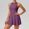Теннисное платье с двойным слоем, защищающее от просвечивания, с воротником-стойкой, ощущение облака (9094)