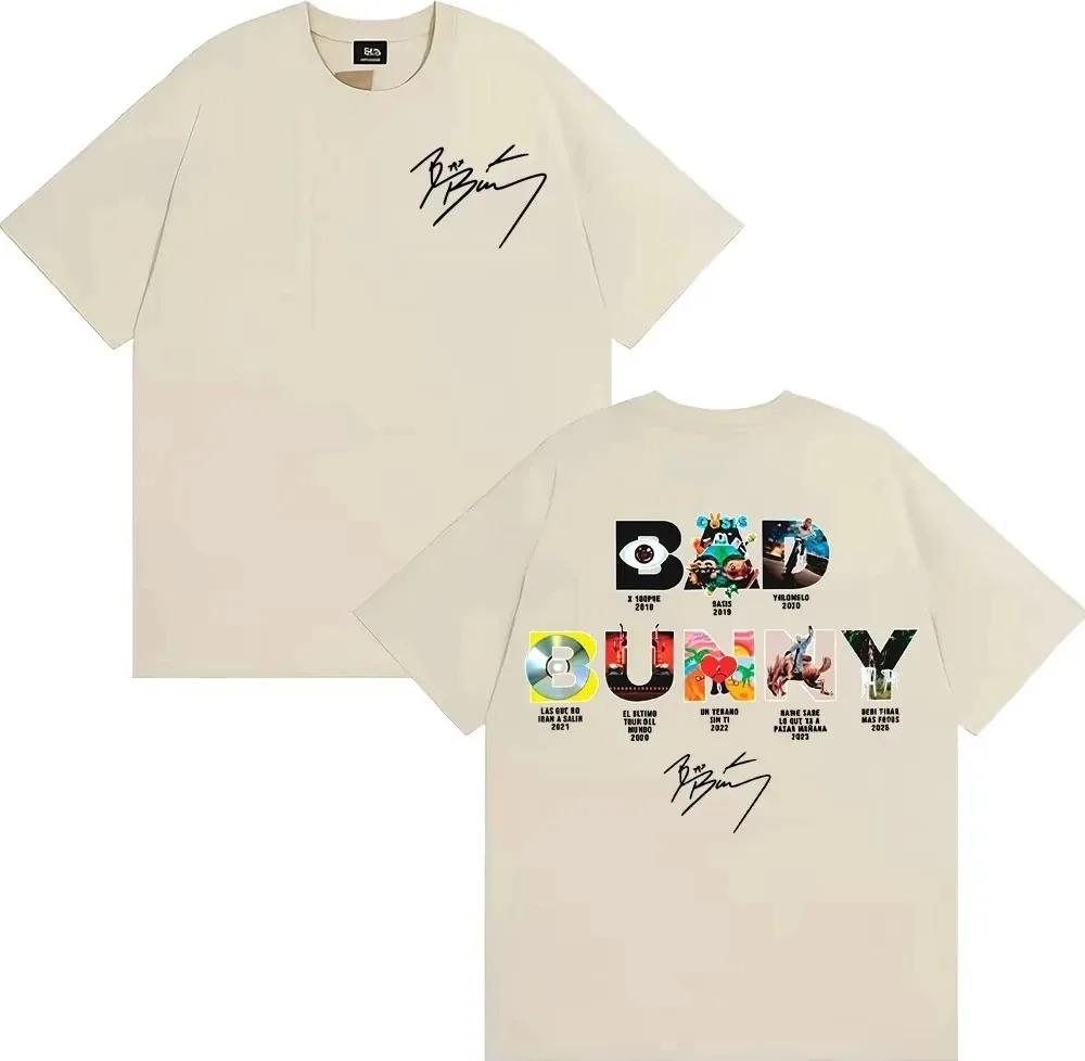 Bad Bunny Full Album Discography Double Sided Signature T-Shirt Reggaeton Rap Oversized Dark Gray Unisex Women And Men T-shirts