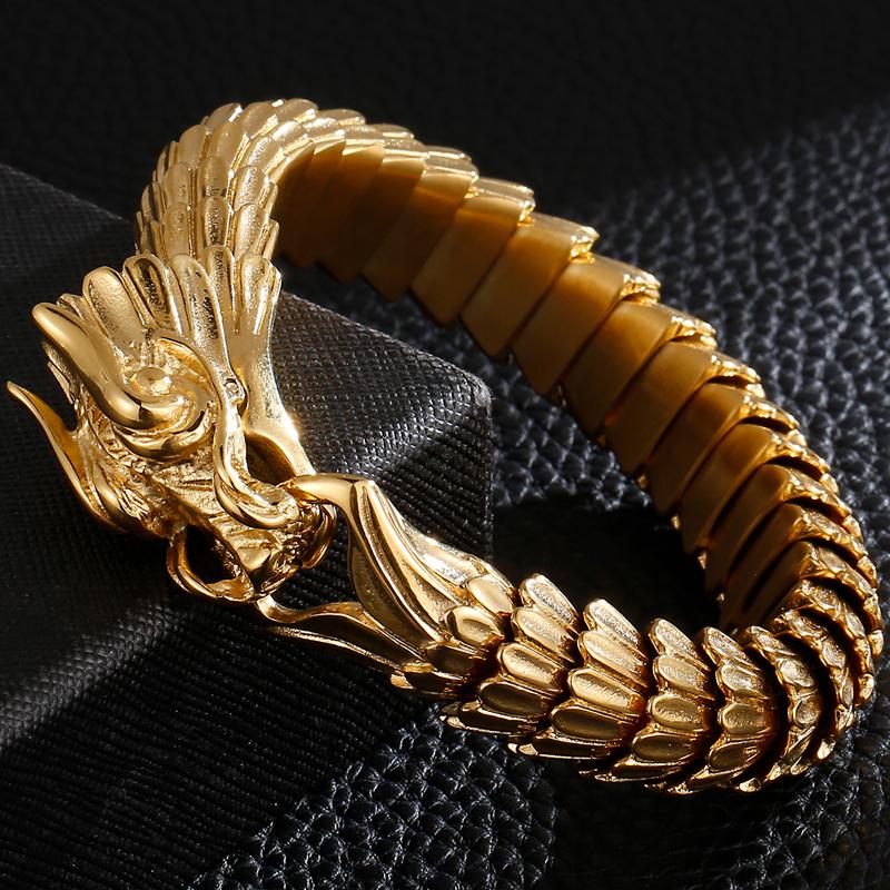 Крутой браслет-цепочка с килем в виде тела дракона для мужчин, тяжелый золотой цвет, мужские браслеты из нержавеющей стали, браслеты в стиле панк-рок, ювелирные изделия для мальчиков