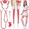 Halloween Nurse Headwear with Fake Stethoscope Pen Sexy Nurse Headwear Headband Lace Red Cute Cosplay Costume Birthday Makeup
