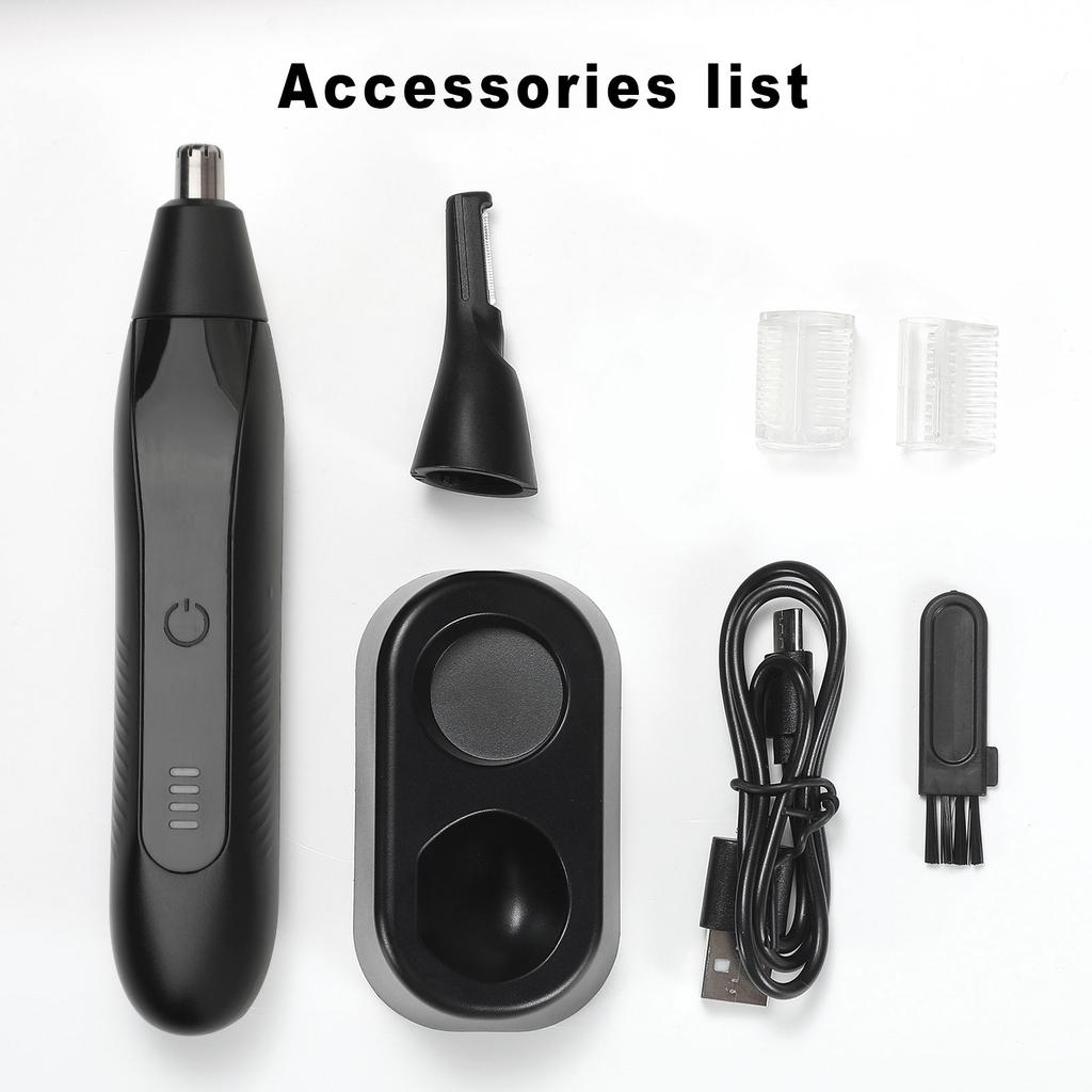 2-in-1 Electric Nose Hair & Eyebrow Trimmer - Rechargeable, Detachable Washable Head, 50-Day Battery Life