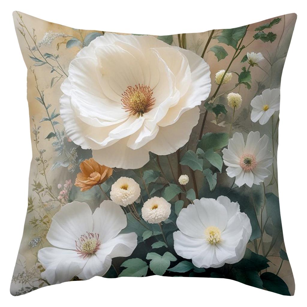 Floral Patterned Throw Pillows With White Flowers Decor Polyester pillowcase, sofa decorative cushion cov Headboard Pillow
