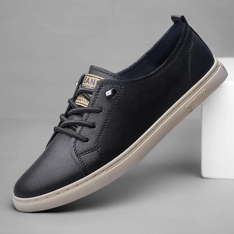 Fashion Genuine Leather Lace-up Fashion Sneakers Unisex Casual Skateboarding Shoes Memory Foam Insole Spring Comfortable Walking Shoes