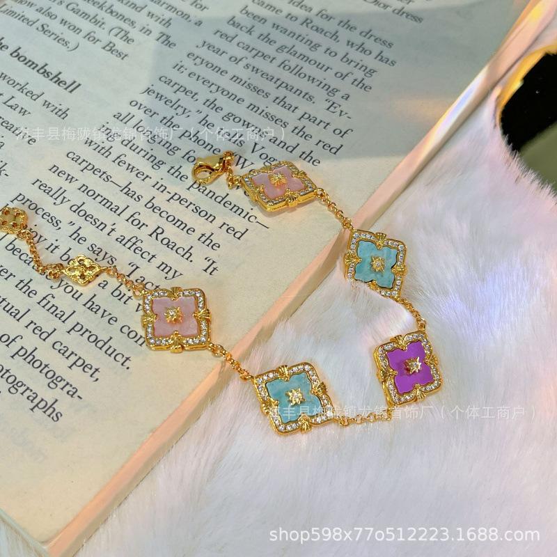 Buccellati Bracelet Four-Leaf Clover Five-Flower Laser Diamond Double-Sided Girls Retro Court