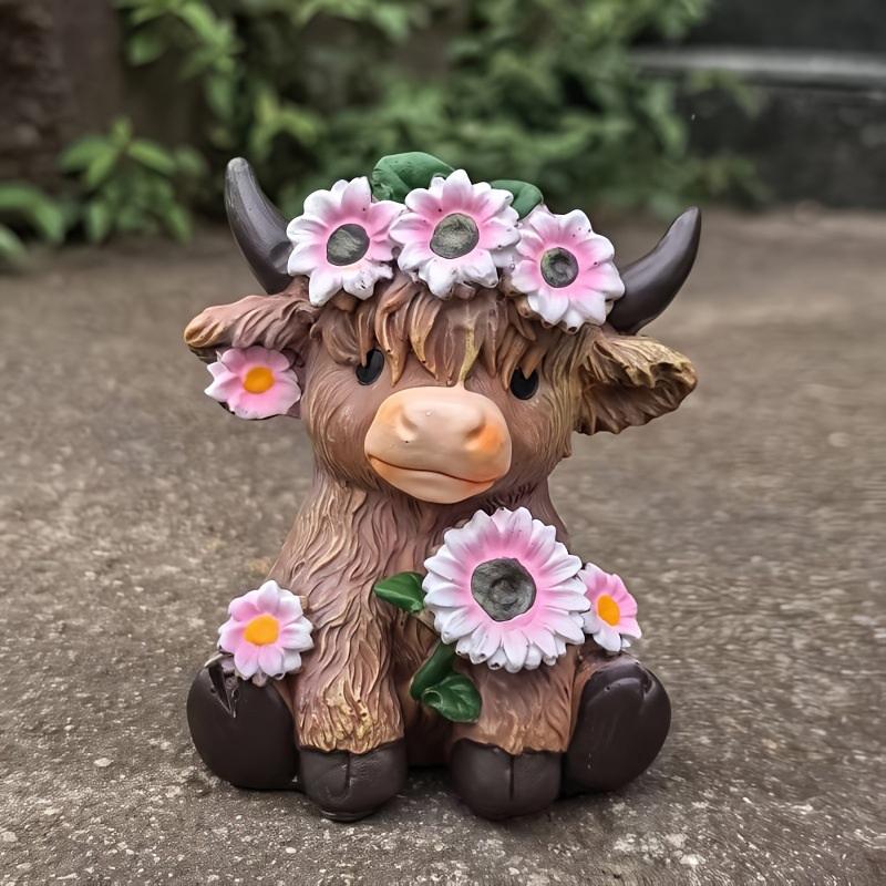 §Pastoral Style Highland Cow Resin Flower Pot Multifunctional Creative Ornament Valentine's Day Gift Home Desktop Decor