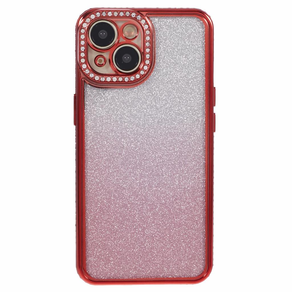For iPhone 13 TPU Case Shiny Rhinestone Decor Gradient Protective Back Shell