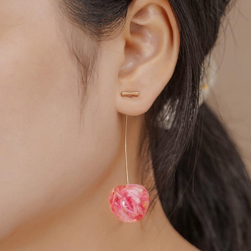 Creative Dried Flower Cherry Drop Earrings For Women